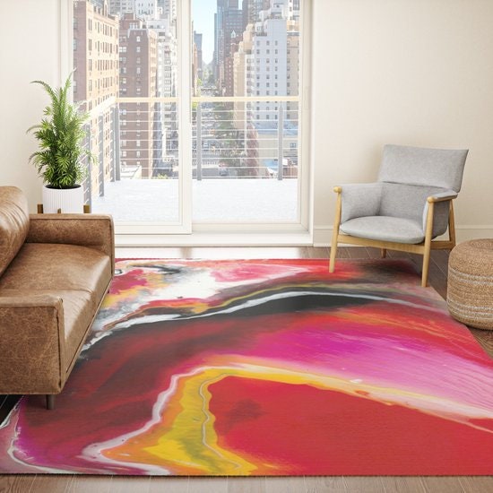 Red Yellow Black Rug abstract art Rug Floor Rug 3x5 4x6 5x8 Round 9x12 Large rugs