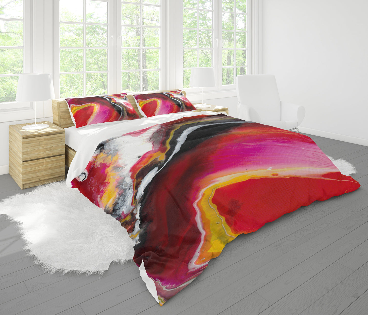 Red Abstract Duvet Cover or Comforter artsy bedding Twin Queen king red yellow black marble colorful duvet