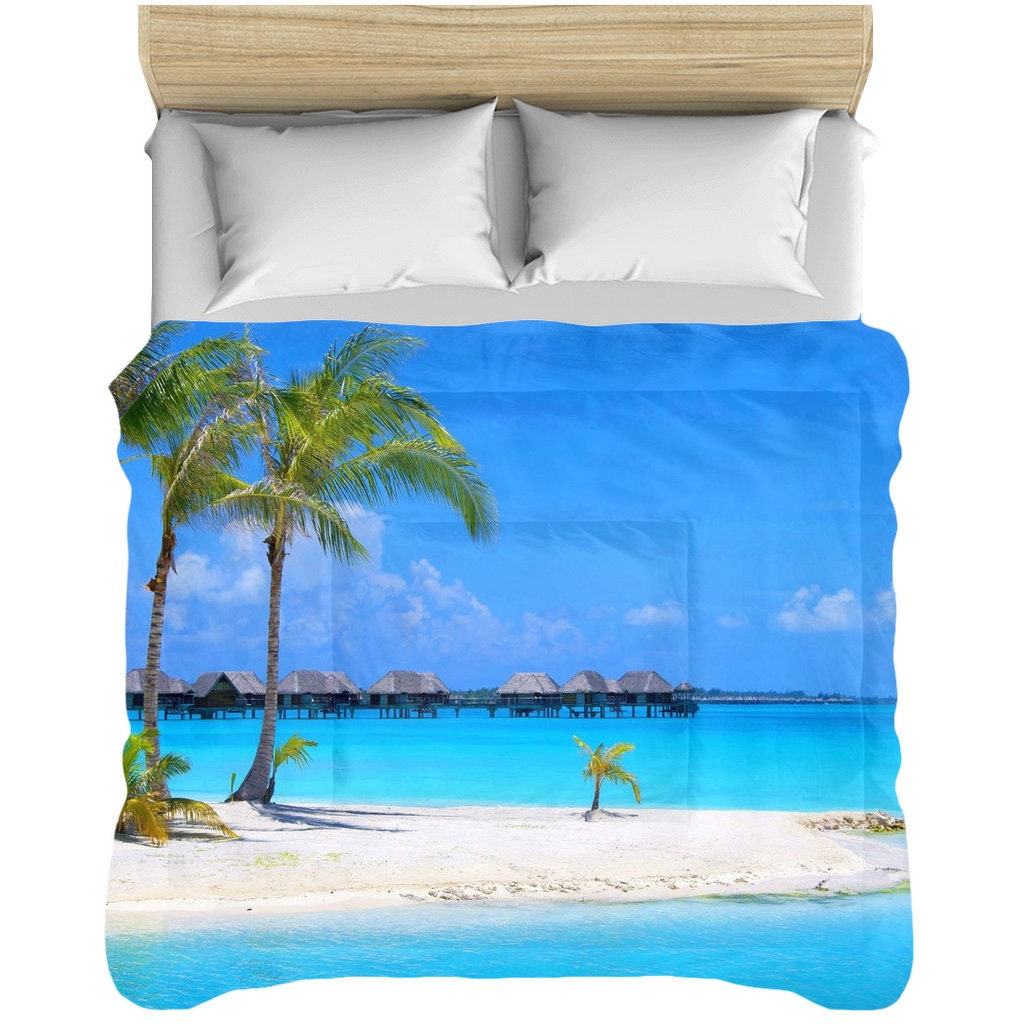 Island Comforter or Duvet Cover Beach comforters beachy duvet blue comforters island duvet palm trees comforter beachy decor beach duvet