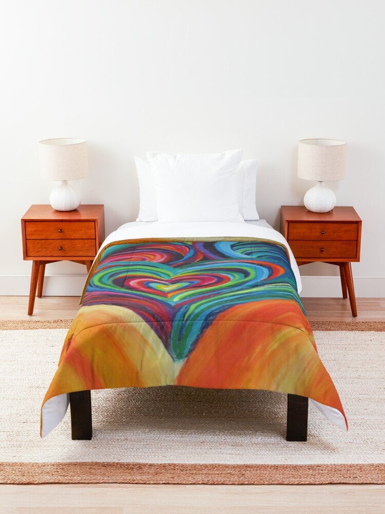 Hearts Duvet Cover or Comforter colorful Rainbow hippy bedding love heart Twin Queen King art artwork Unique bedding sets vibrant