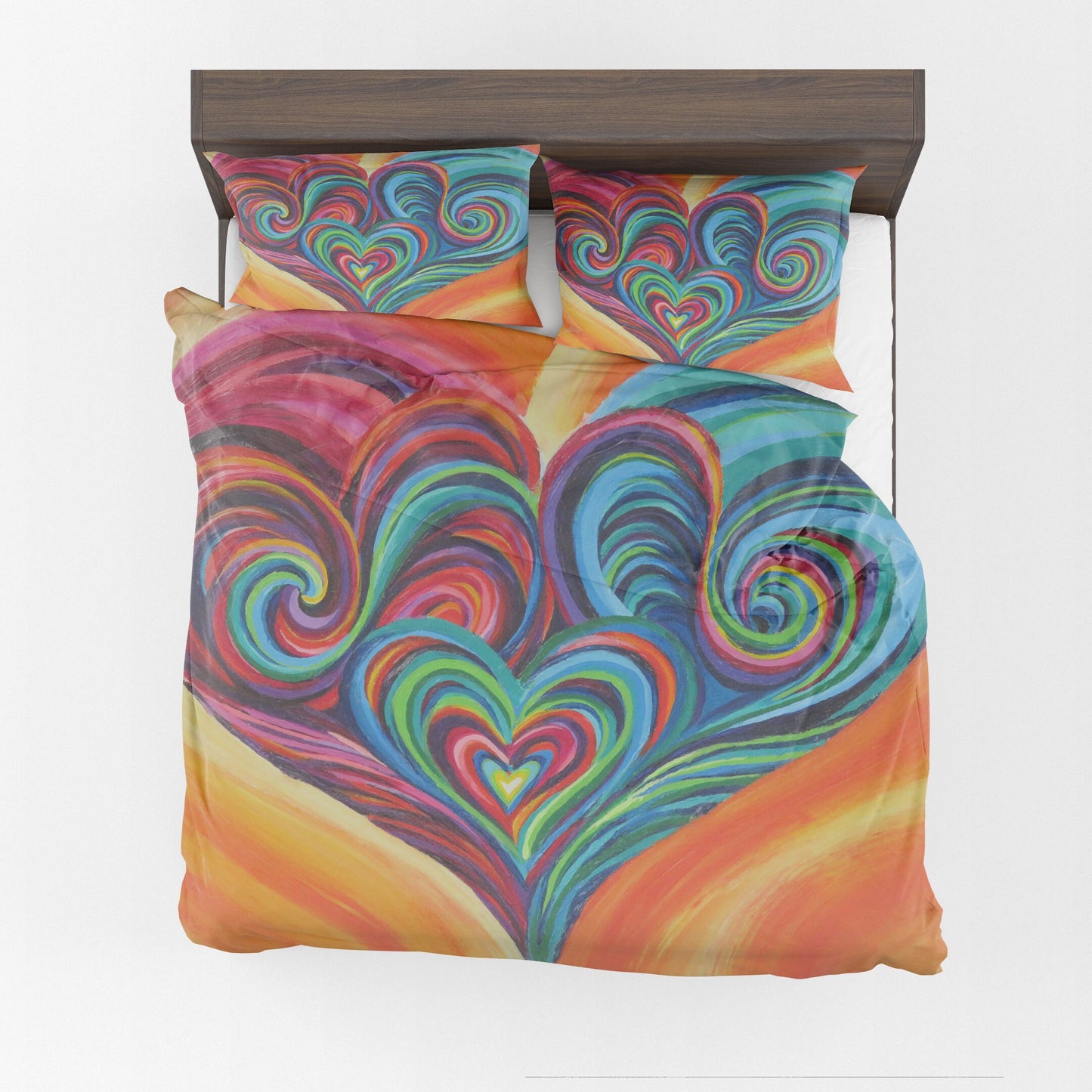 Hearts Duvet Cover or Comforter colorful Rainbow hippy bedding love heart Twin Queen King art artwork Unique bedding sets vibrant