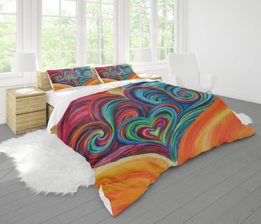 Hearts Duvet Cover or Comforter colorful Rainbow hippy bedding love heart Twin Queen King art artwork Unique bedding sets vibrant