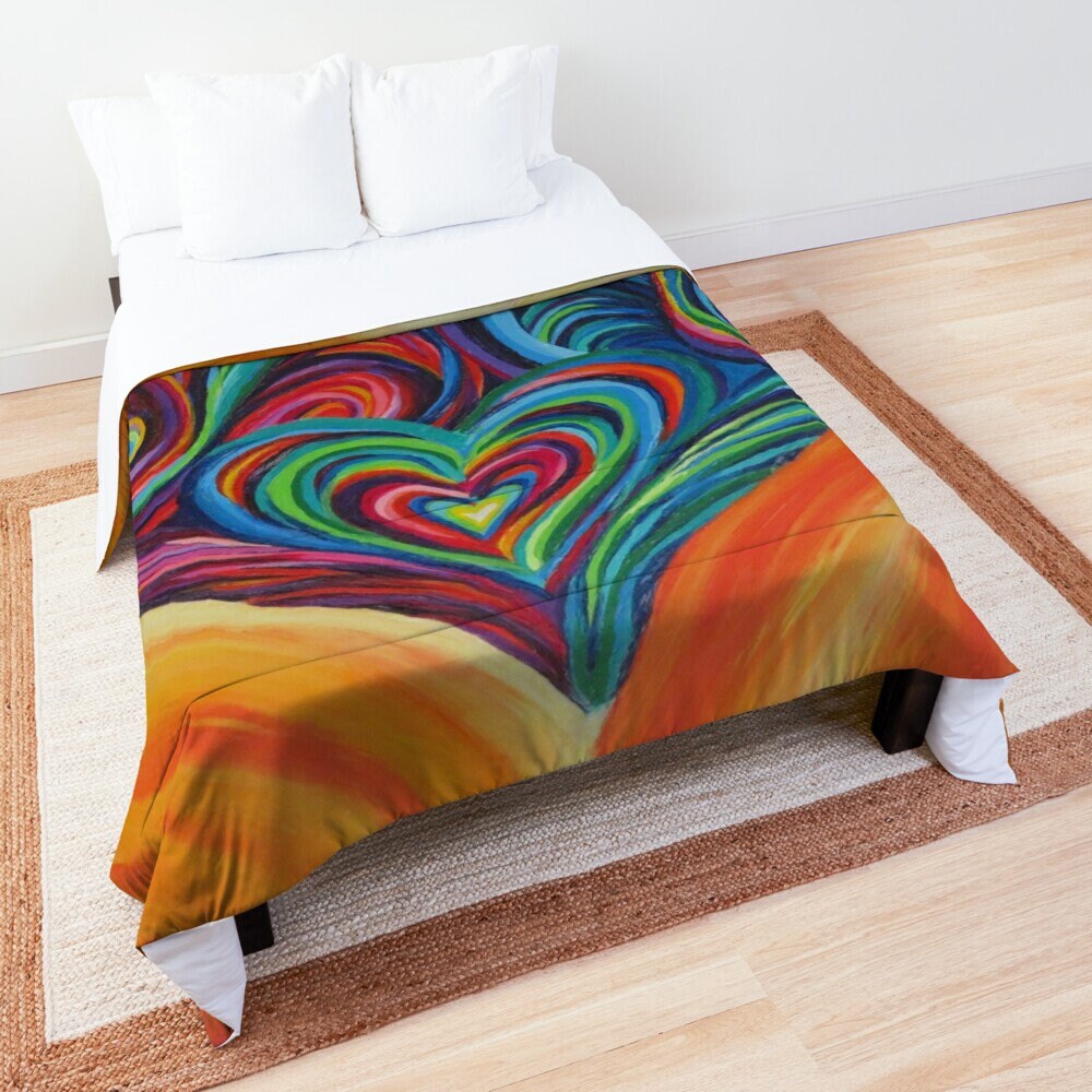 Hearts Duvet Cover or Comforter colorful Rainbow hippy bedding love heart Twin Queen King art artwork Unique bedding sets vibrant