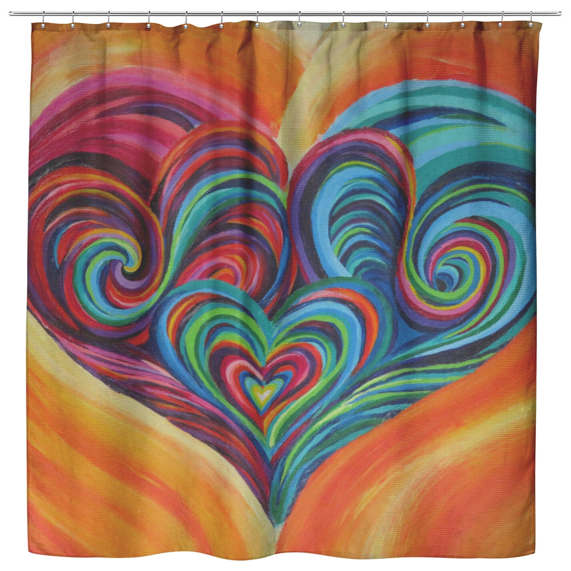 Hearts Shower Curtain colorful bath mat heart bathroom rainbow hippy art rugs cute shower curtain psychadelic swirly artwork unique gift