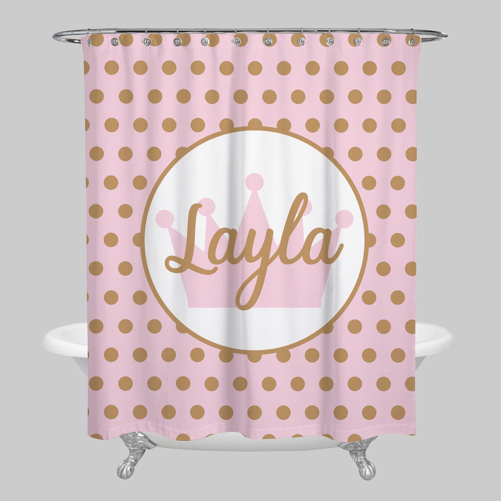 Pink & Gold Polka Dot Shower Curtain custom Name bath princess personalised girls bathmat custom gift