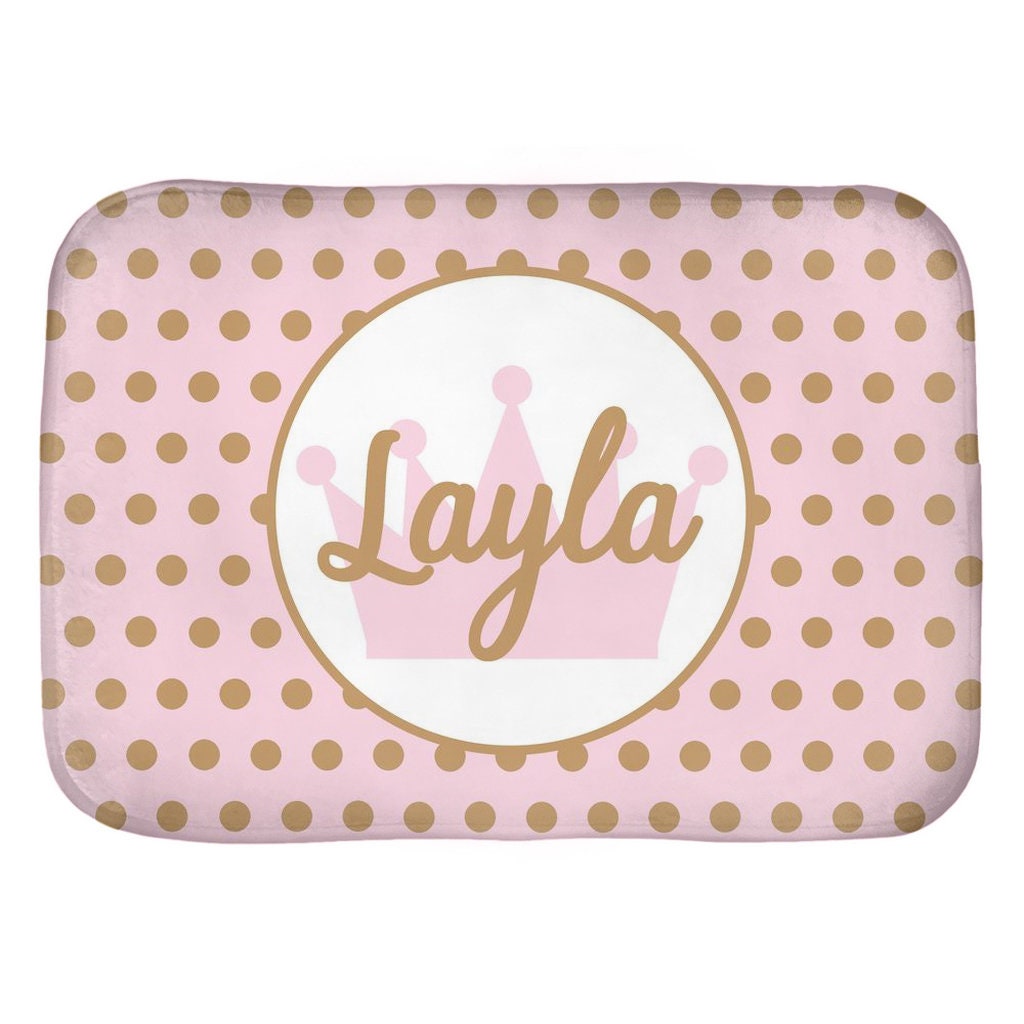 Pink & Gold Polka Dot Shower Curtain custom Name bath princess personalised girls bathmat custom gift