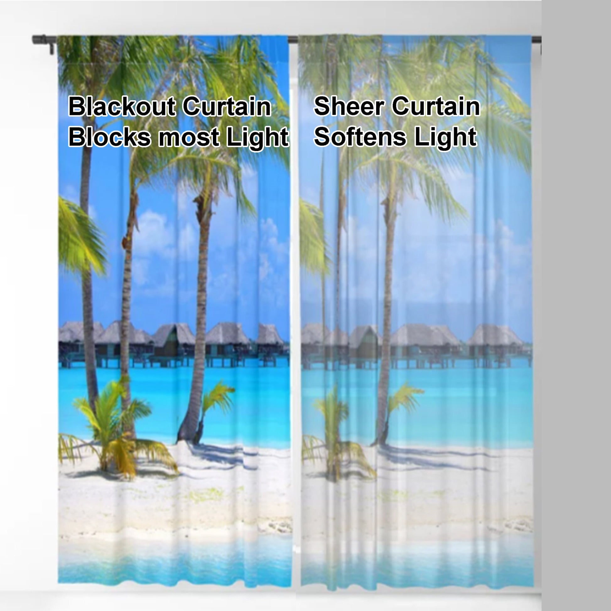 Tropical beach Window Curtains ocean Drapery Curtain Panels beachy window treatment island curtain palm trees curtains coastal