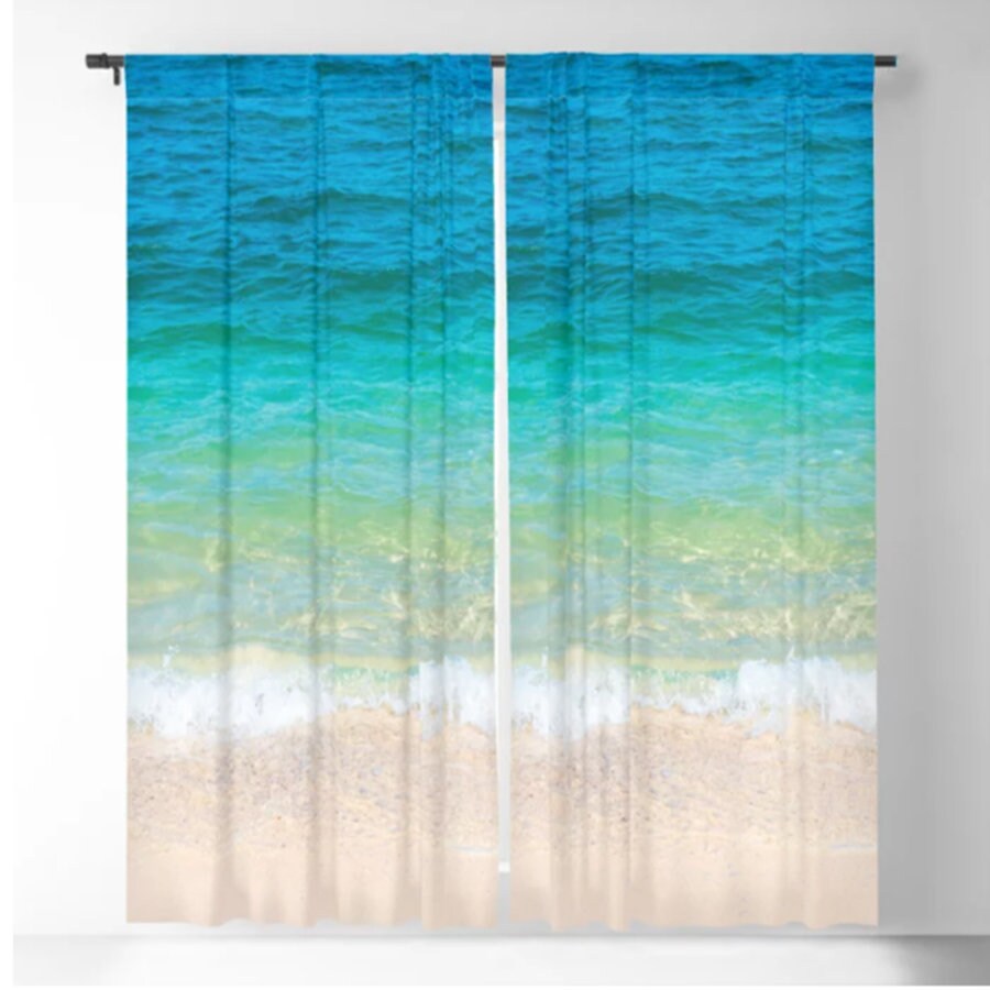 Turquoise Water Window Curtains beach ocean Drapery Curtain Panels water window treatment island curtain blue green curtains coastal