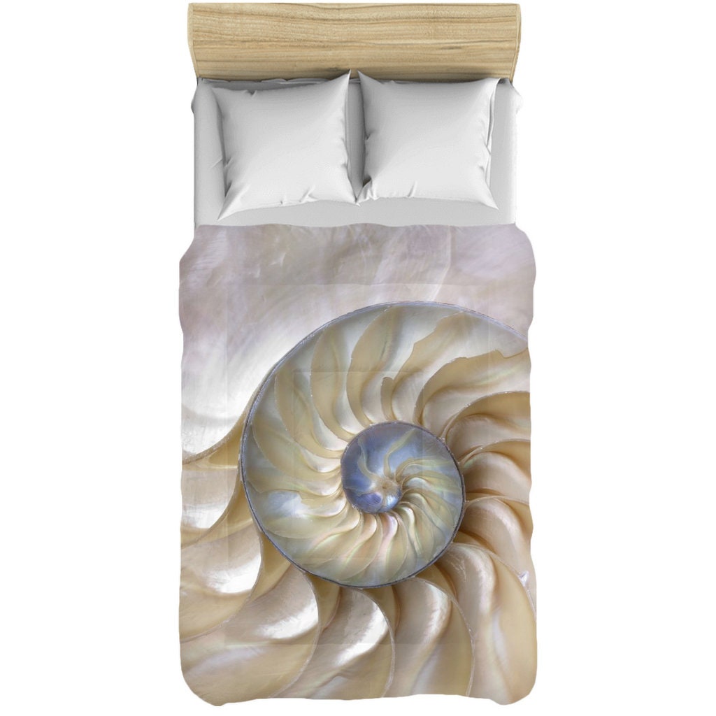 Nautilus Shell Comforter or Duvet Cover Ocean bedding fibonacci duvet beige comforter shell comforter golden ratio duvet light color bedding
