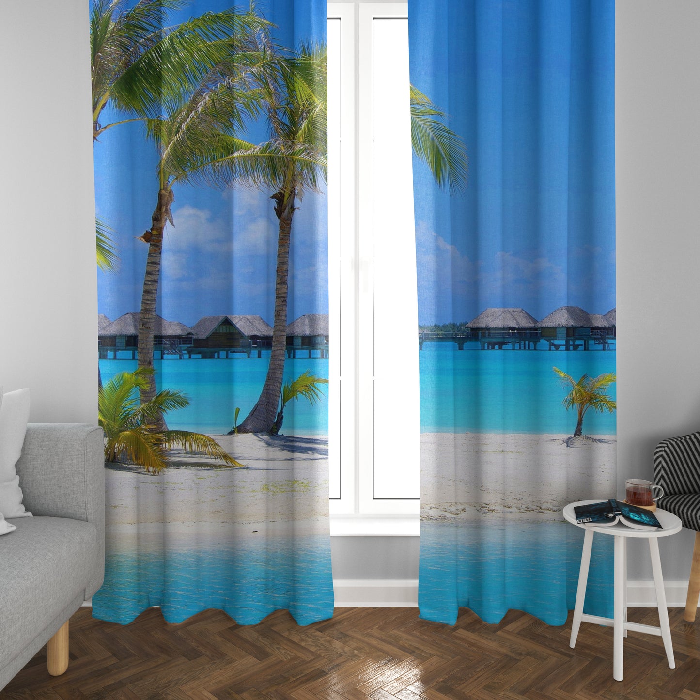 Tropical beach Window Curtains ocean Drapery Curtain Panels beachy window treatment island curtain palm trees curtains coastal