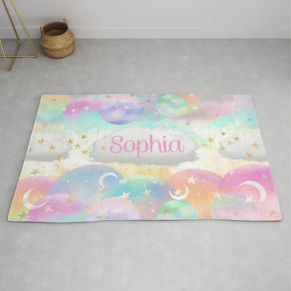 Custom Name Rug personalised rug colorful pastel nursery rug kids name personalized moon stars customized rugs nursery rug pink