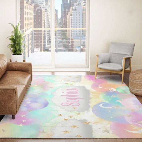 Custom Name Rug personalised rug colorful pastel nursery rug kids name personalized moon stars customized rugs nursery rug pink