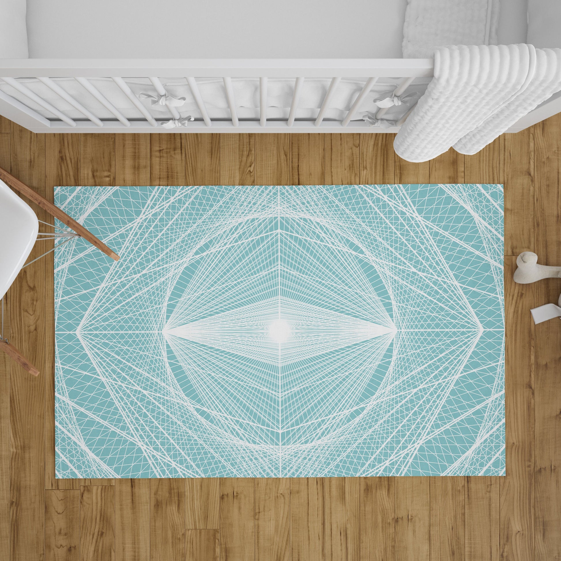 Blue & White Fractal Rug sacred geometry linear tachyon crystal grid white light pyramid