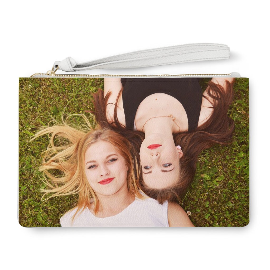 Custom Clutch Bag with Leather strap photo bag personalized wristlet photo purse