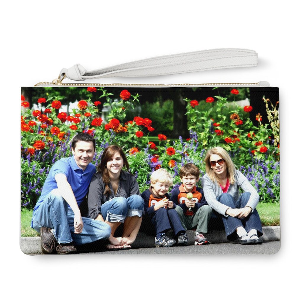 Custom Clutch Bag with Leather strap photo bag personalized wristlet photo purse