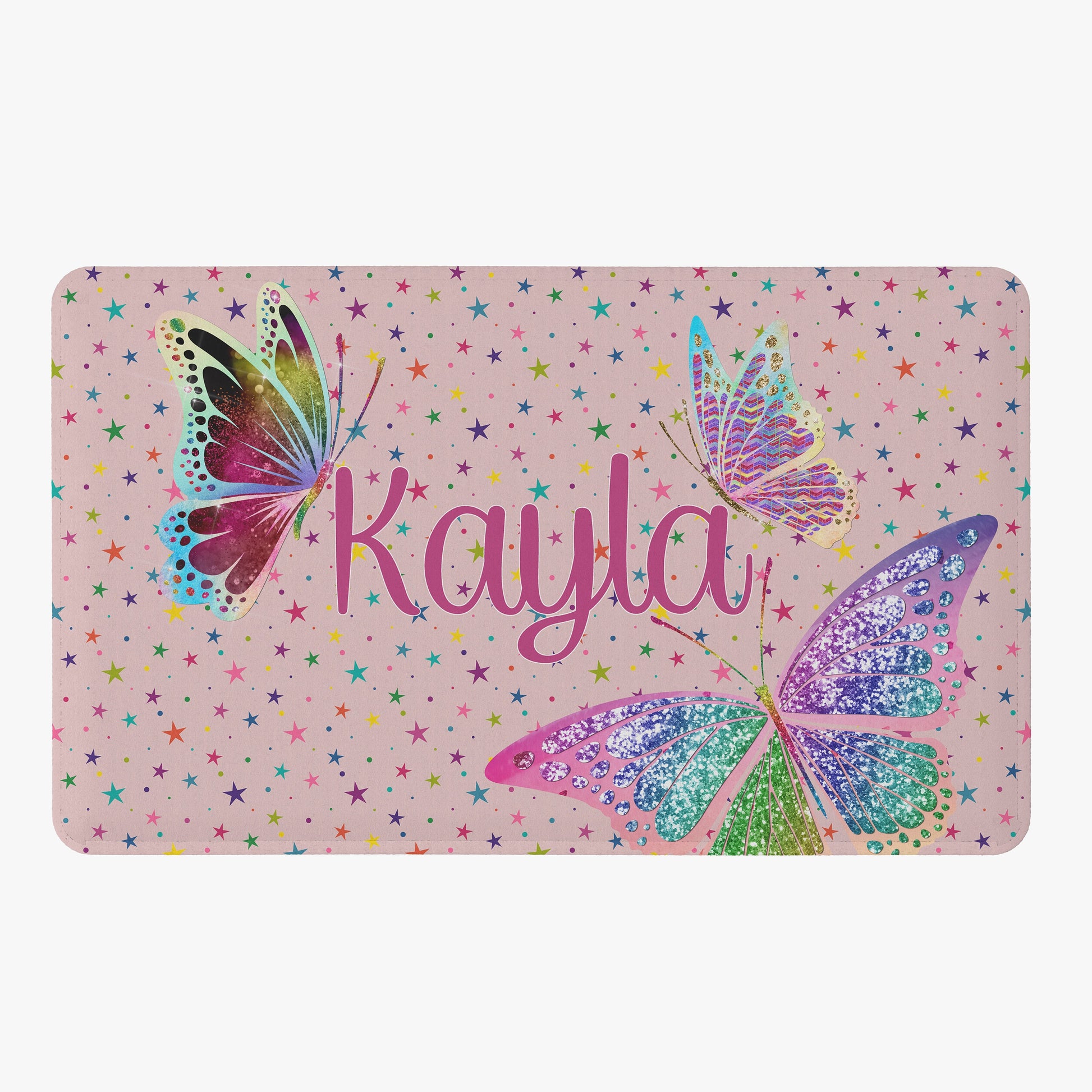 Custom Name Butterfly Shower Curtain & or Bath Mat personalized butterflies customized bath pink stars