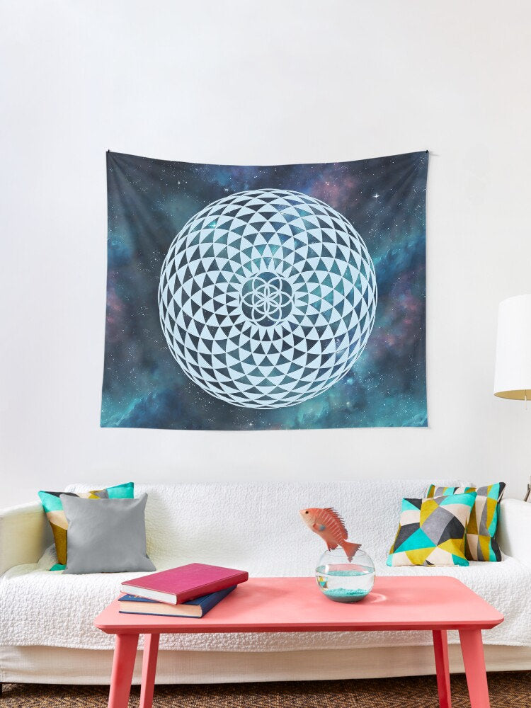 Torus Seed Tapestry Blue galaxy sacred geometry wall art