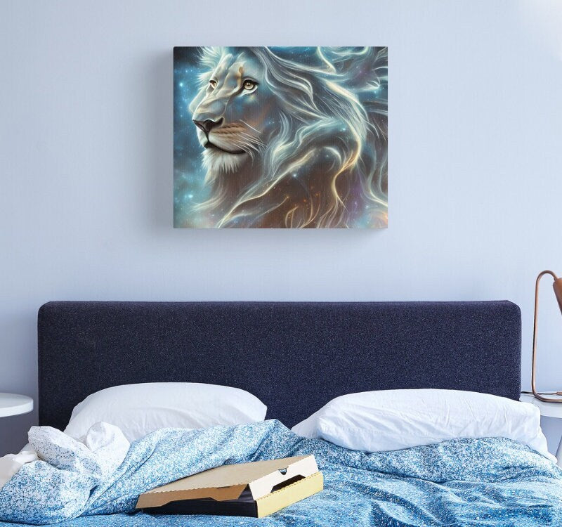 Lion Canvas art mystical lion spirit animal wall art lion artwork blue