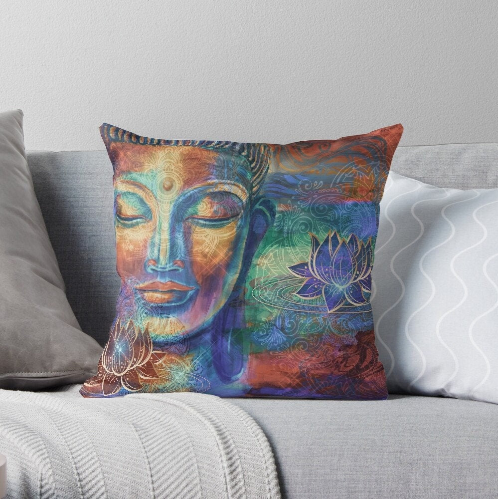 Buddha pillow buddha pillows colorful pillow spiritual pillows spiritual pillow budha pillows for couch cute buddha art