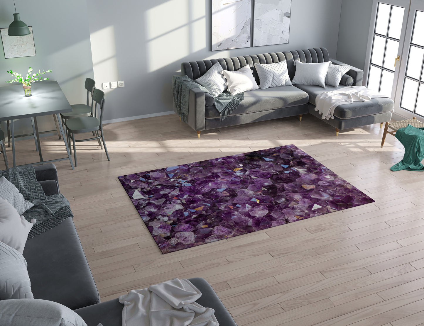 Amethyst Rug Crystal rugs purple floor mat spiritual rugs 2x3 3x5 4x6 5x7 5' Round 8x10 large crystals rug purple area rug unique