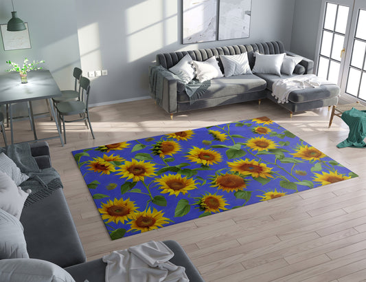 Sunflower Rug blue yellow floral rugs sunflowers floor mat