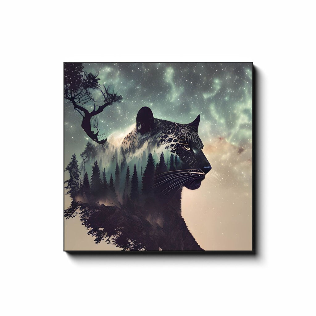 Black Jaguar Canvas Wrap Panther in mountains spirit animal wall art