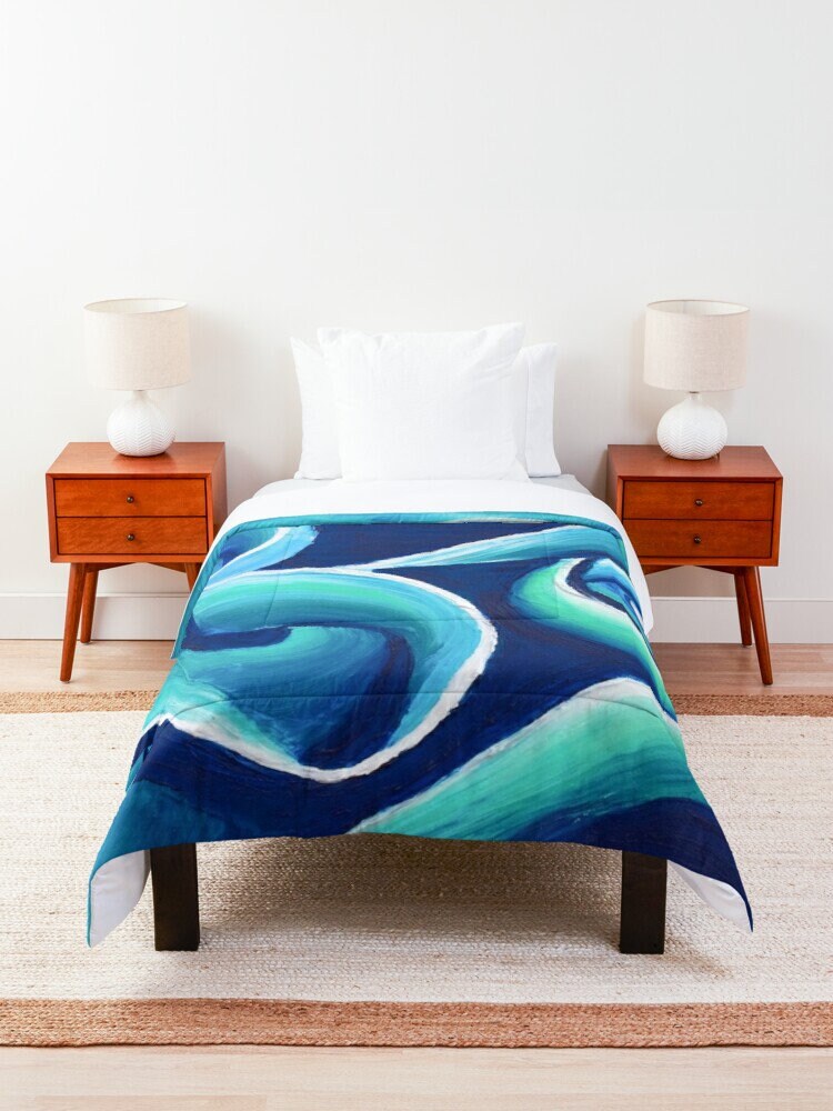 Abstract Blue Duvet Cover or Comforter Artsy bedding Twin Queen King bedroom blue teal aqua abstract art artwork bedding