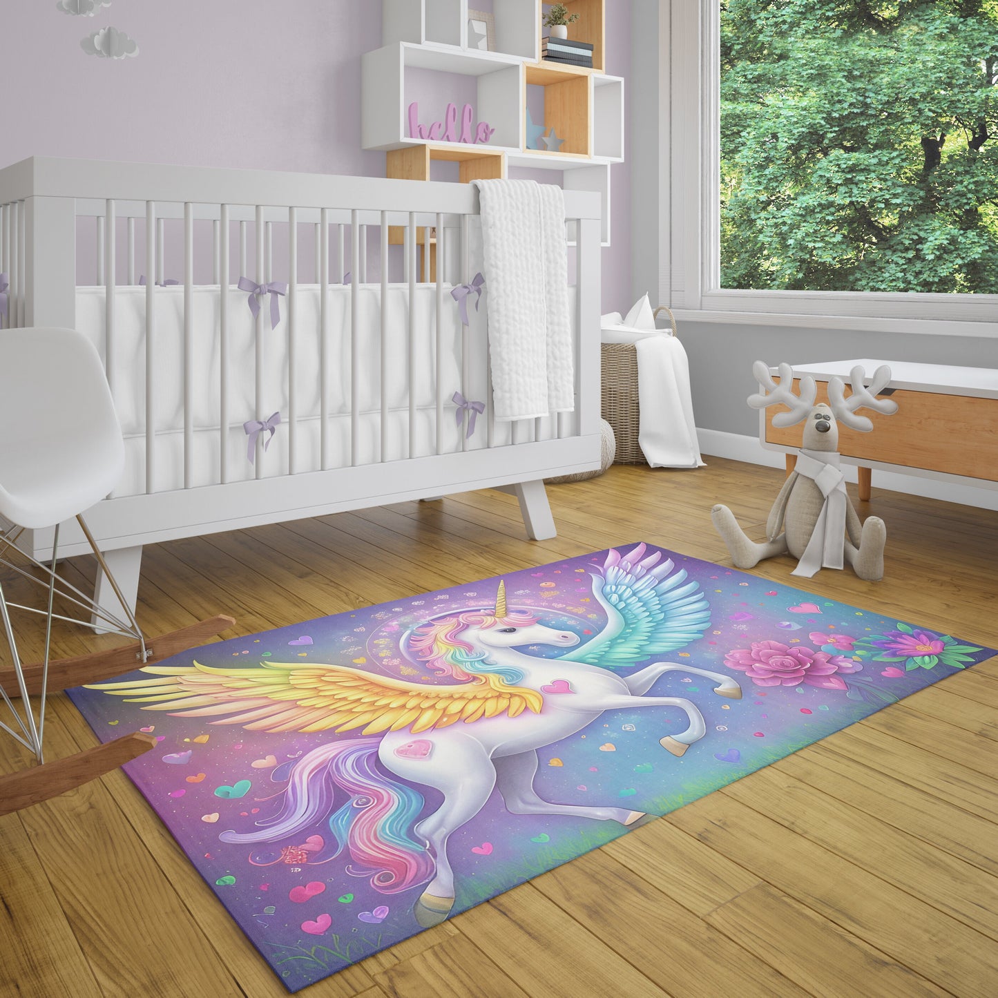 Unicorn Rug rainbow Rug colorful Rug unicorns hearts flowers Floor Rugs 3'x5' 4'x6' 5'x7' Large rugs Pink Purple
