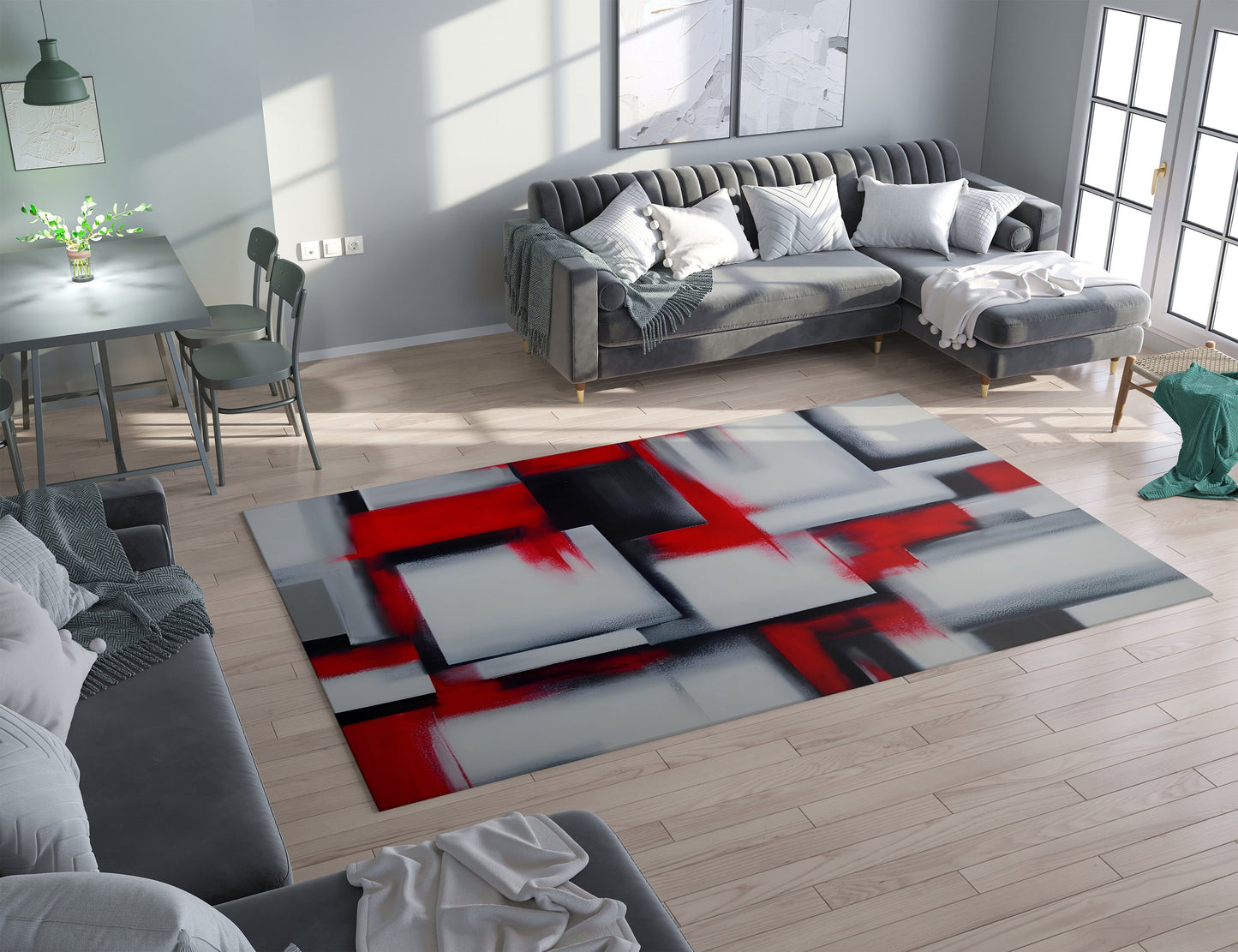 Abstract Art Rug red black white Rug Modern art Floor Rugs 3'x5' 4'x6' 5'x7' 8' x 10' Large rugs