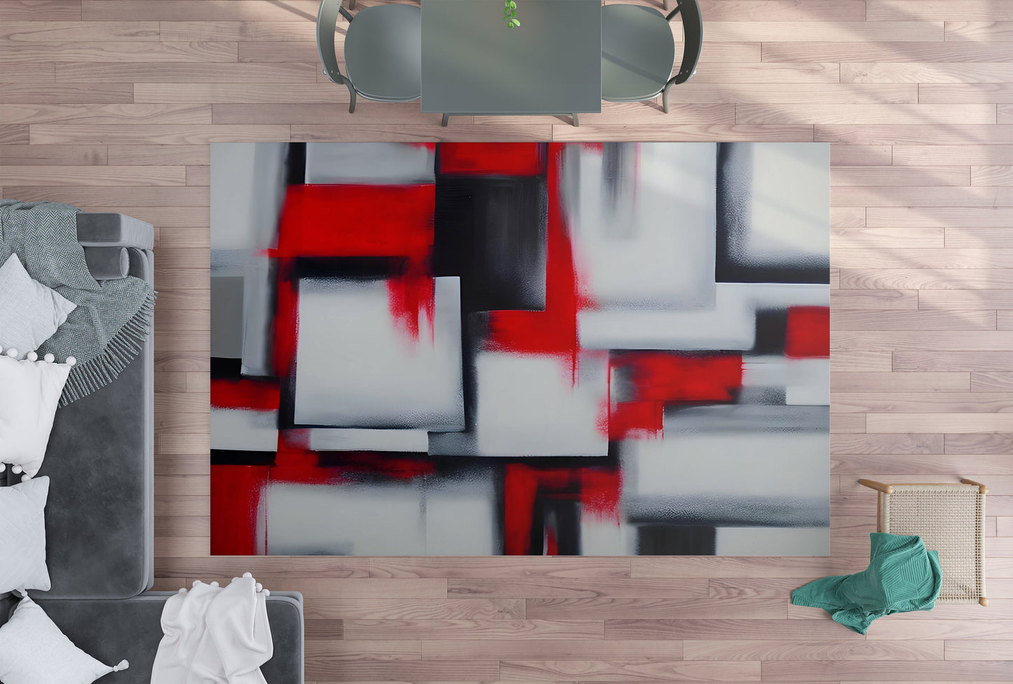 Abstract Art Rug red black white Rug Modern art Floor Rugs 3'x5' 4'x6' 5'x7' 8' x 10' Large rugs
