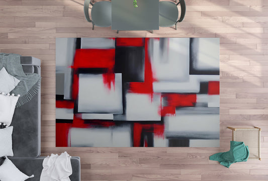 Abstract Art Rug red black white Rug Modern art Floor Rugs 3'x5' 4'x6' 5'x7' 8' x 10' Large rugs