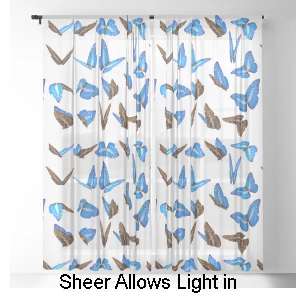 Butterfly Window Curtains Blue Butterflies Drapery Curtain Panels blue white window treatment