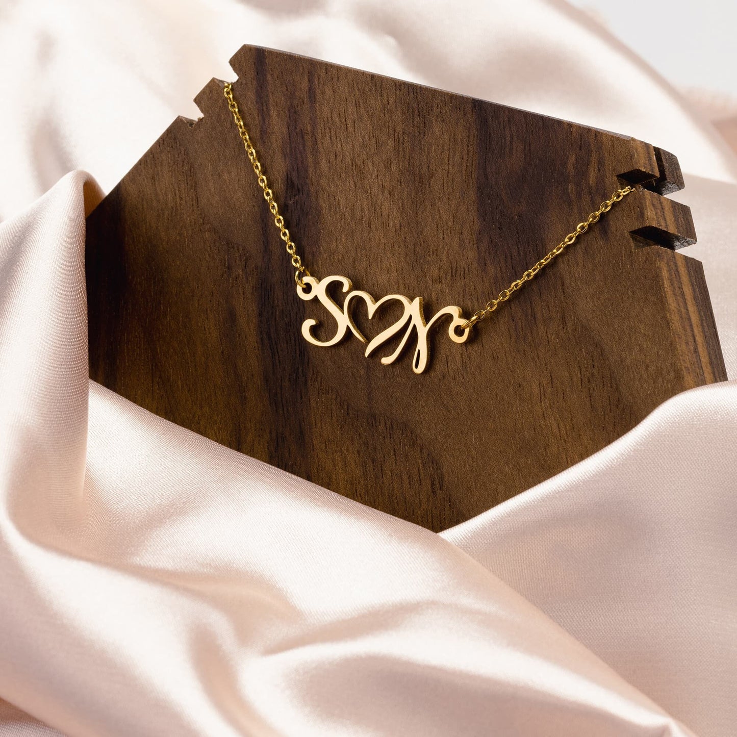 Custom initial heart Necklace Gold, Rose Gold or Silver, gift for woman, gift for loved one