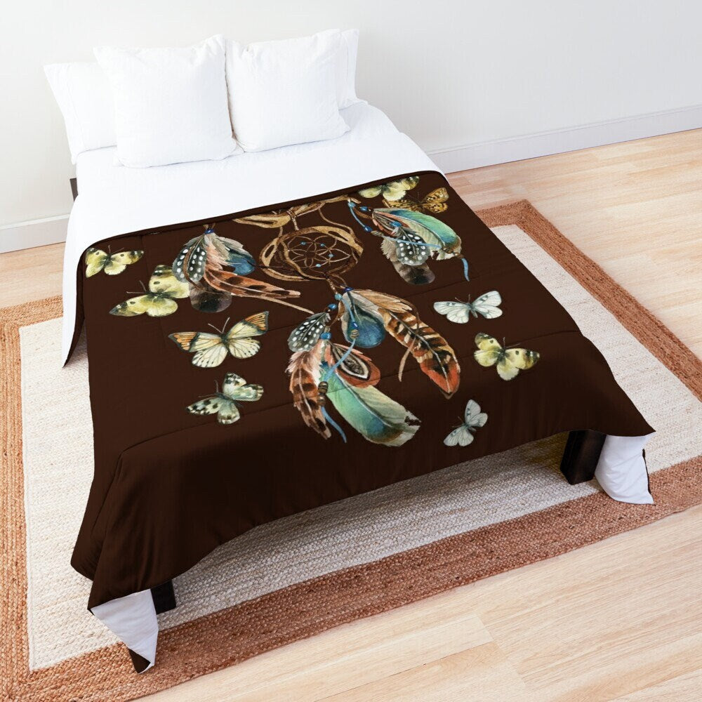 Butterfly Dream Catcher Comforter Duvet Cover boho bedding dark brown bedding dream catcher duvets dream catcher decor cute hippy