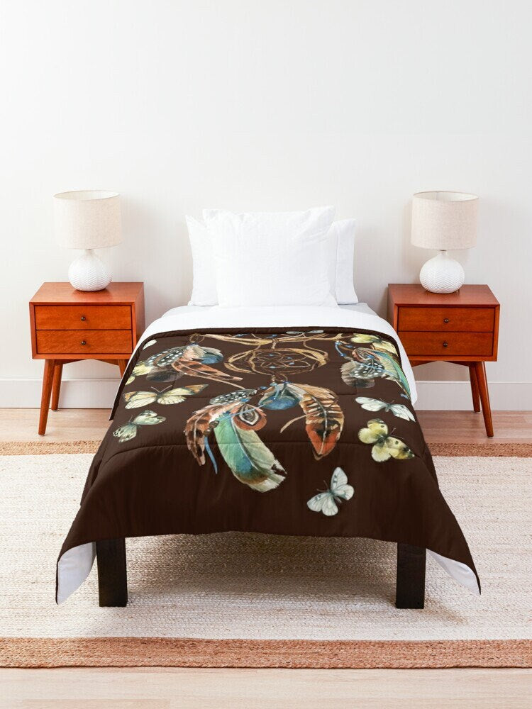 Butterfly Dream Catcher Comforter Duvet Cover boho bedding dark brown bedding dream catcher duvets dream catcher decor cute hippy