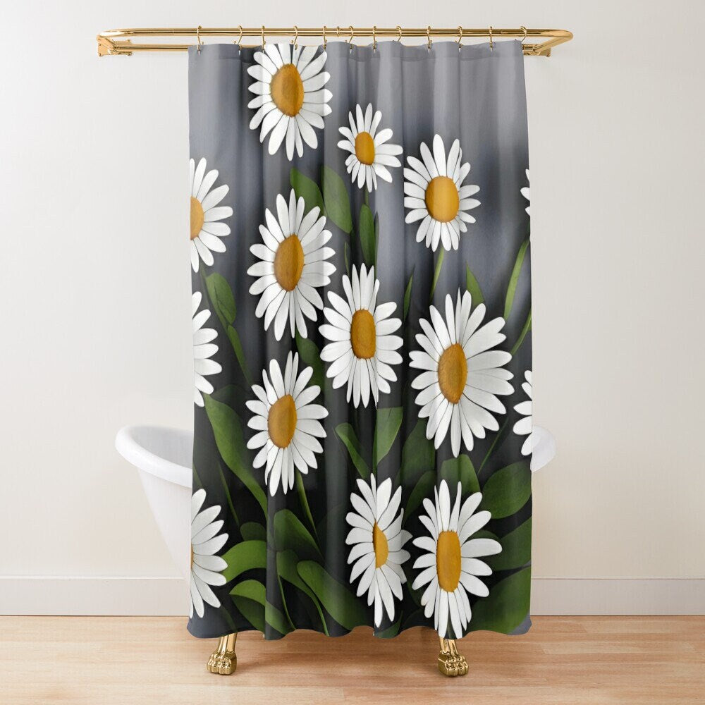 Daisy Shower Curtain & or Bath Mat Daisies white gray green flower bath mat daisy bathroom floral