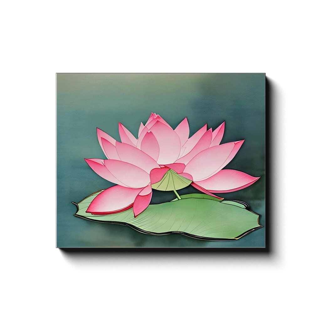 Lotus Canvas Wrap green pink lotus flower spa zen wall art lotus artwork