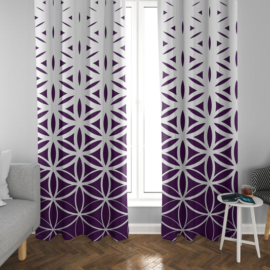 Flower of Life Window Curtain dark purple Drapery Curtain Panels purple white window treatment sacred geometry