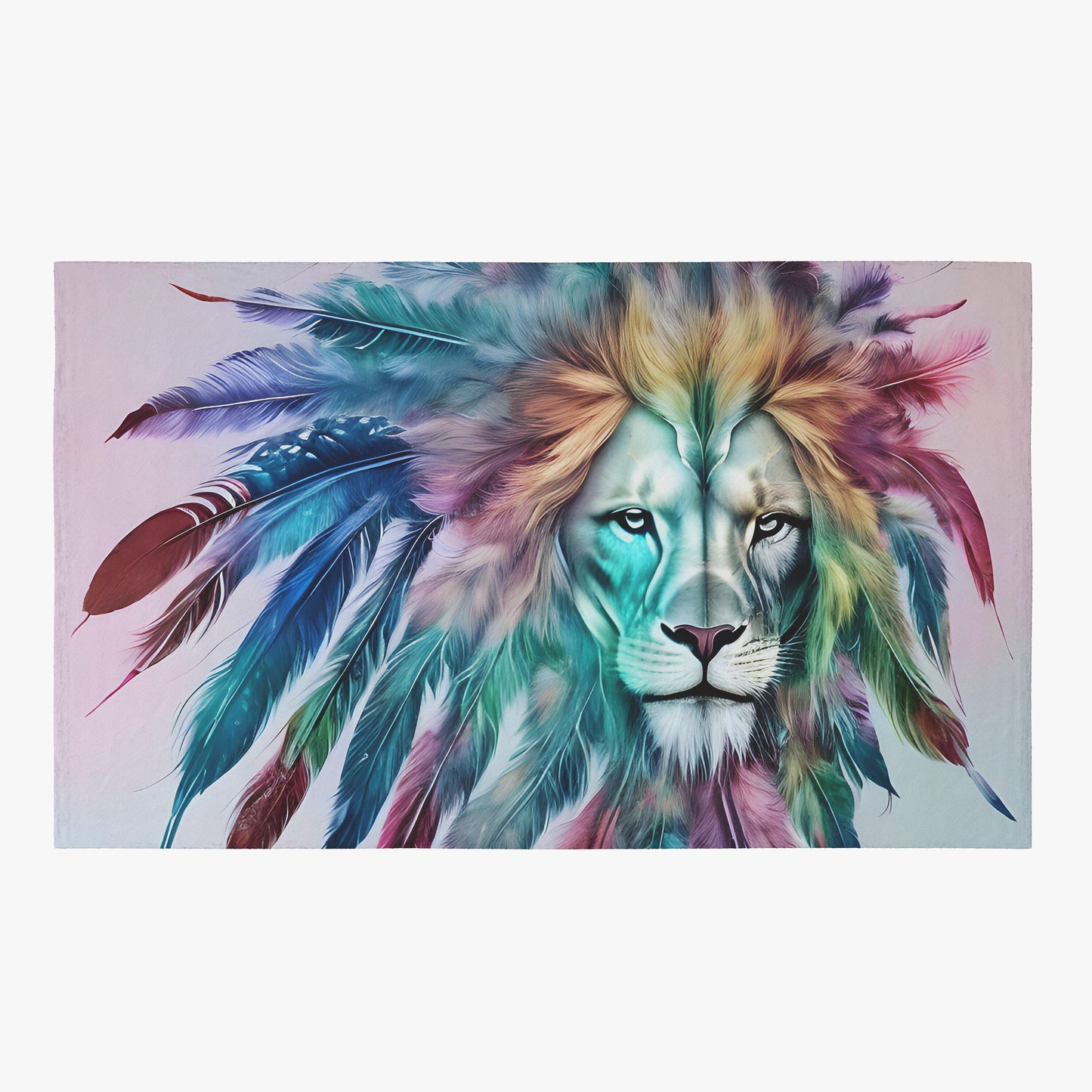 Lion with feathers Rug Lions Floor Mat Lion artwork blue rugs 2x3 4x6 5x7 8x10 large rugs