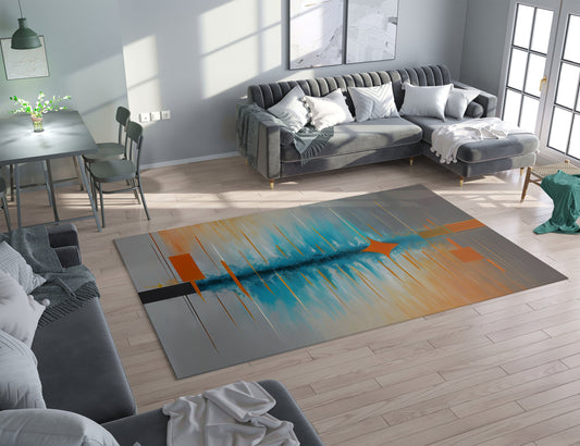 Abstract Art Rug gray orange blue Rug Modern art Floor Rugs 3'x5' 4'x6' 5'x7' 8' x 10' Large rugs
