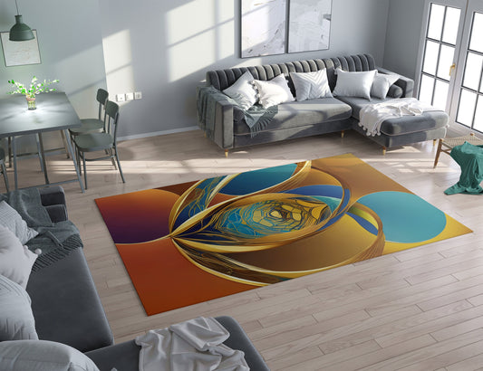 Abstract Modern Art Rug gold orange blue circles contemporary rugs geometric rugs large rug