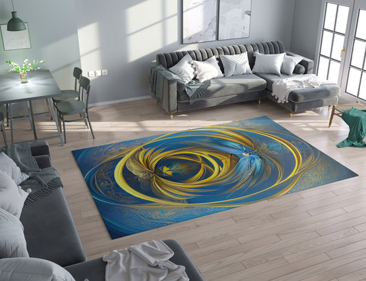 Abstract Blue Gold Rug abstract wings rug contemporary modern art rugs large rug metamorphosis