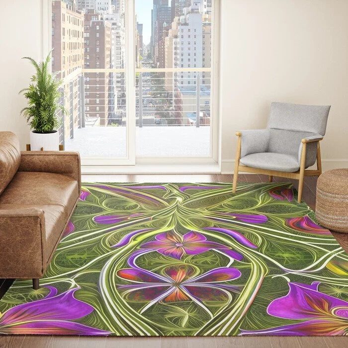 Abstract Magnolia DMT Rug green purple pink rug trippy psychedelic rugs large rug floral
