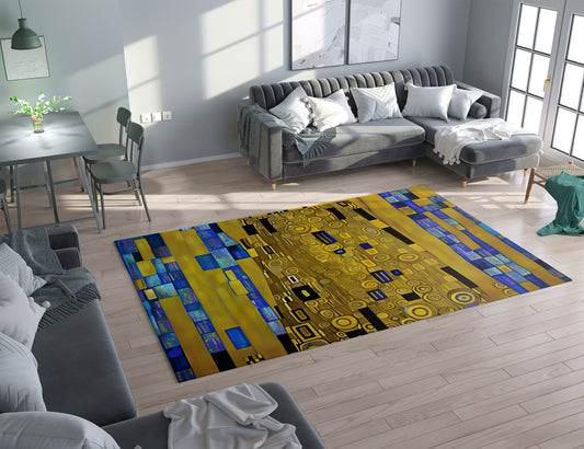 Abstract Art Rug Gold blue Rug Modern art Floor Rugs 3'x5' 4'x6' 5'x7' 8' x 10' Large rugs