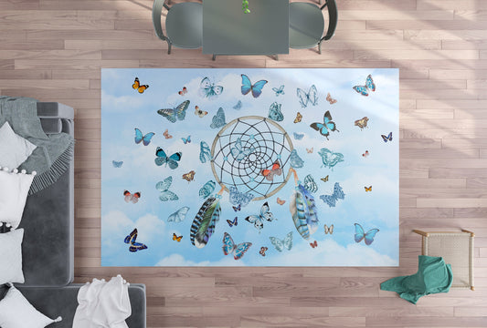 Butterfly Dreamcatcher in clouds Rug 3'x5' 4'x6' 5'x7' 8x10' 9x12' Large blue area rug Dream Catchers