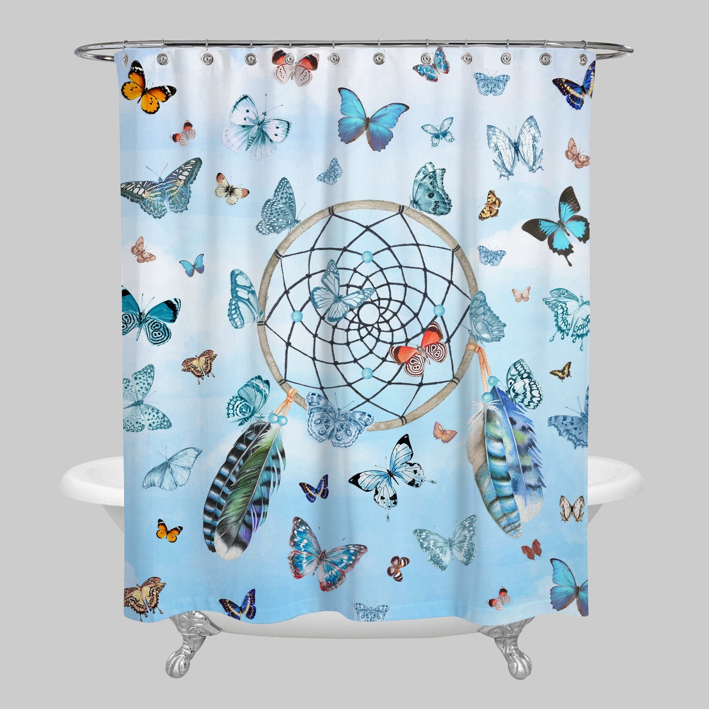 Butterfly Dreamcatcher Shower Curtain butterflies shower curtains girls shower curtains bath mat blue dream catcher shower curtains