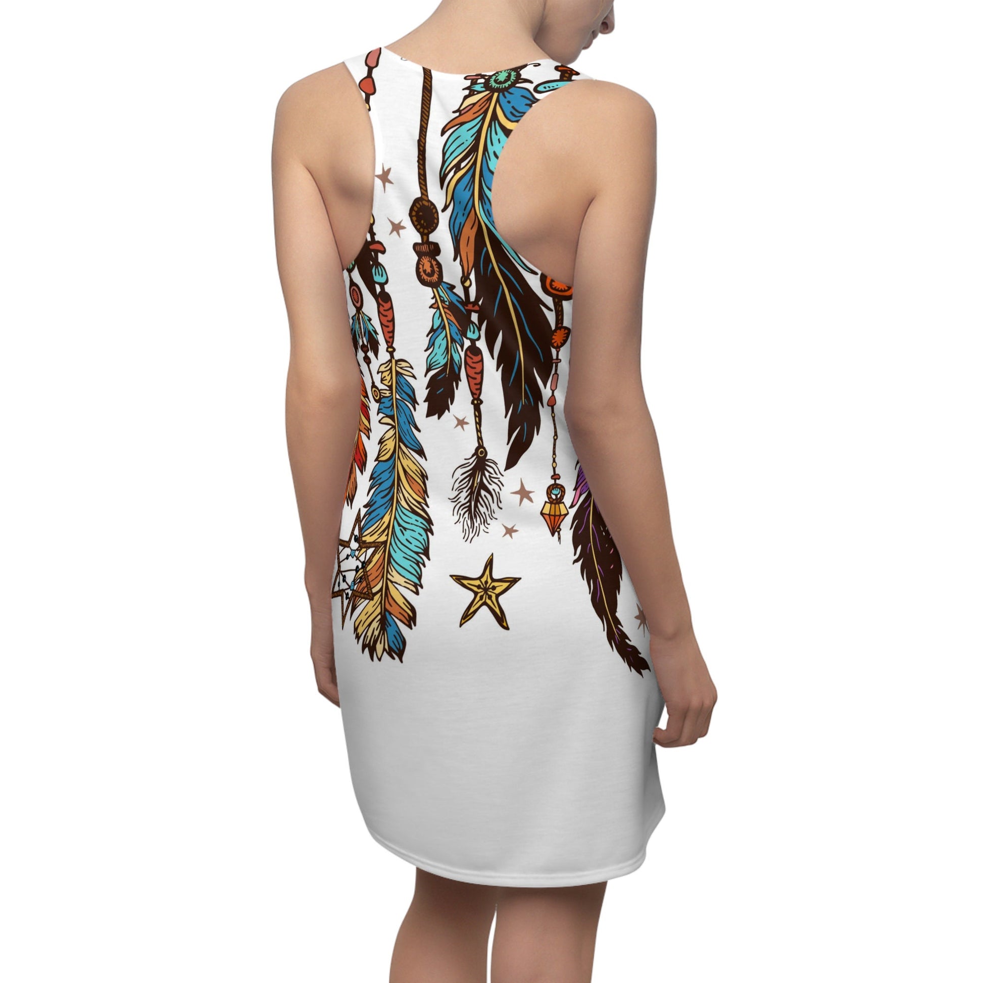 Feather Dreamcatcher Dress feathers dreamcatchers sleeveless dress white brown summer dress spiritual racerback dress summer