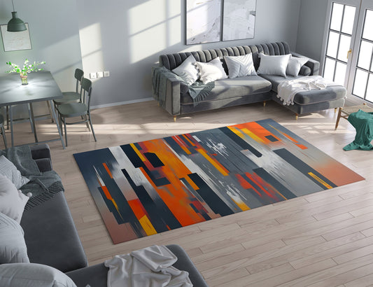 Abstract Art Rug gray orange yellow Rug Modern art Floor Rugs 3'x5' 4'x6' 5'x7' 8' x 10' Large rugs