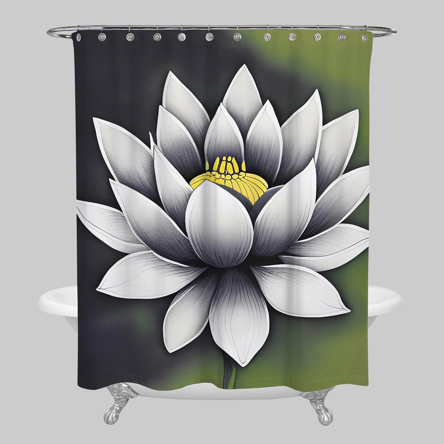 Lotus Shower Curtain green white flower bath mat lotus flower bathroom zen Sage Green bathroom