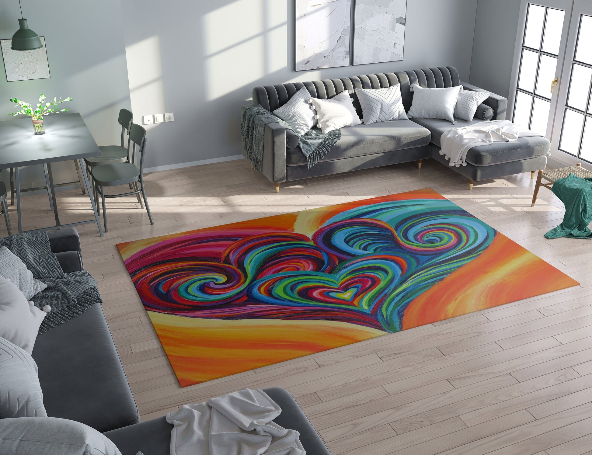 Heart Rug Rainbow Hearts Rug colorful Rug kids Floor Rug 4x6 5x7 8x10 Large rugs nursery rugs